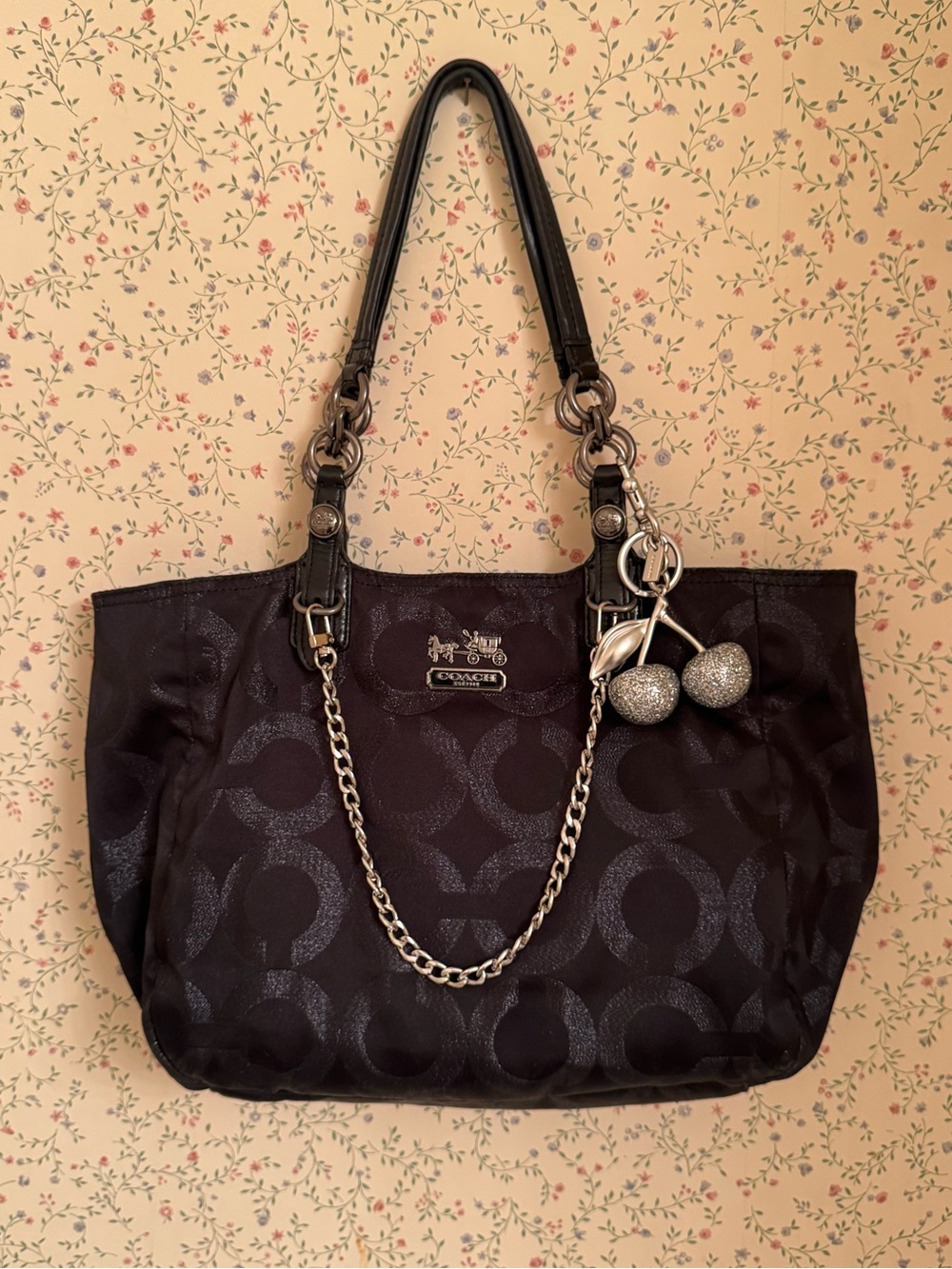 Coach Mia Op Art Signature Black Tote